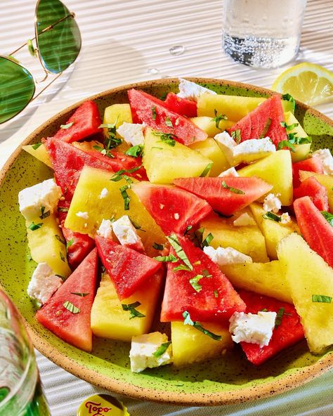 Wrapping up summer with a little bit of watermelon, a little bit of mint and a little bit of feta 🍉🍉🌱 Watermelon Lime Mint Salad, Yellow Meat Watermelon, Melon And Feta Tetris Salad, Watermelon And Mint, Watermelon Feta Mint Salad Delish, Feta, Watermelon, Mint, Quick Saves