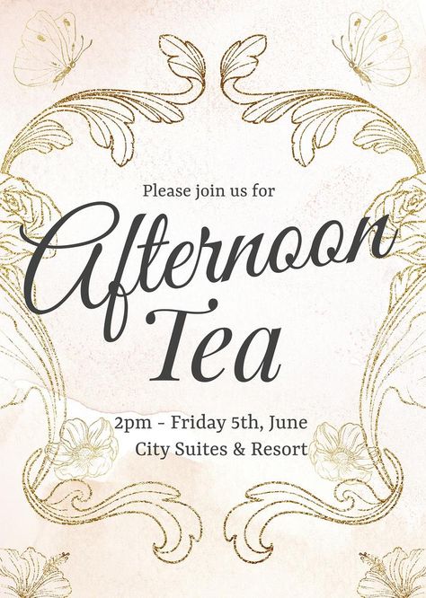 Afternoon tea invitation poster template, acanthus design psd | premium image by rawpixel.com / Adjima Tea Party Menu, Sweet Table Wedding, Victorian Tea Party, Invitation Poster, Tea Restaurant, Restaurant Poster, Tea Party Invitations, Royal Tea, Invitation Background