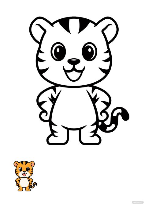 Free Tiger Cub Coloring Page Tiger Coloring Pages Free Printable, Tiger Simple Drawing, Cute Tiger Drawing Easy, Tiger Drawing Simple, Simple Tiger Drawing, Tiger Drawing Easy, Tiger Drawing For Kids, Cute Tiger Drawing, Tiger Cartoon Drawing