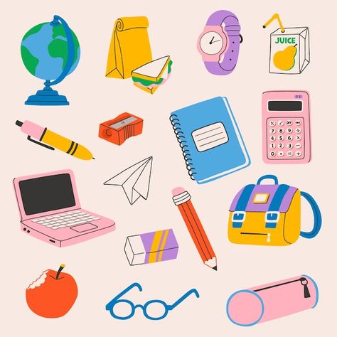 Free vector flat back to school elements... | Free Vector #Freepik #freevector #back-school-education #school-event #school-design #school School Illustration, Hand Drawn Wedding, Luxury Background, School Event, Wedding Ornament, Boho Patterns, Geometric Wallpaper, Geometric Background, School Items