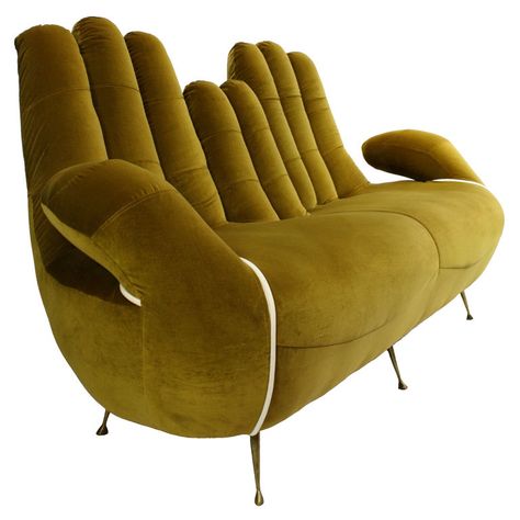 An Italian 50's-60's Sofa In The Form Of Cupped Hands - come on....I just had to pin it!! 50s Sofa, Weird Furniture, Sofa King, Unusual Furniture, Apartment Stuff, Unique Chair, Funky Furniture, Creative Furniture, Take A Seat