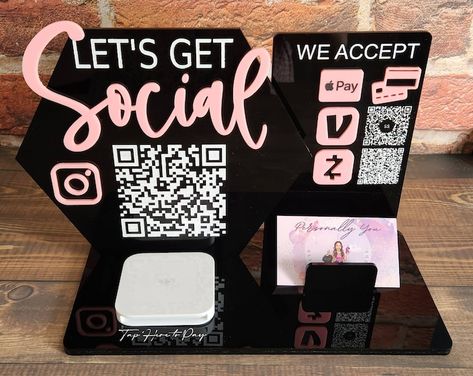 Multi QR Code Business Instagram Facebook Social Media Sign - Etsy Acrylic Qr Code Sign, Acrylic Qr Code, Beauty Sign, Facebook Social Media, Craft Show Booths, Qr Code Business, Qr Code Sign, Salon Suites Decor, Diy Home Bar