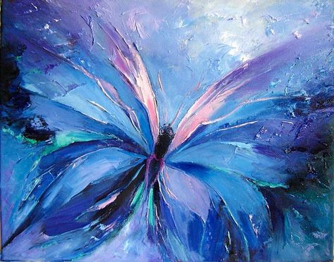 I love this beautiful blue butterfly painting, the colors are amazing! Looks like palette knife painting. Soyut Sanat Tabloları, Blue Abstract Art, Simple Acrylic Paintings, Butterfly Painting, Beginner Painting, Butterfly Art, Abstract Acrylic, Blue Butterfly, Art Abstrait