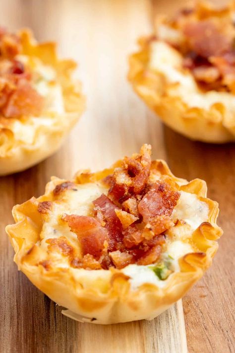 Bacon And Cheese Phyllo Cups - Salt & Spoon Bacon Pimento Cheese, Phyllo Appetizers, Cup Recipes, Flavored Cream Cheeses, Phyllo Cups, Salt Spoon, Stuffed Jalapenos With Bacon, Phyllo Dough, Pimento Cheese