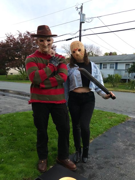 Freddy vs Jason Halloween costumes Dance Duet, Freddy Vs Jason, Elm Street, Hazbin Hotel, Halloween Costumes, Hotel, Halloween