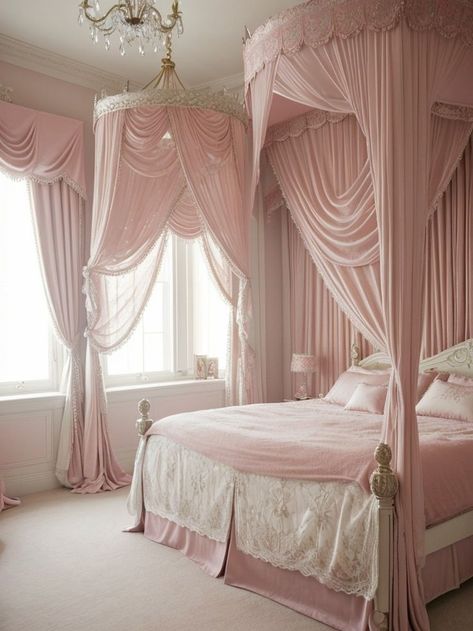 Stylish Apartment Decor, Princess Castle Bed, Pink Bedroom Decor Ideas, Castle Bed, Canopy Bed Curtains, Pink Paint Colors, Canopy Bedroom, Closet Design Layout, Princess Bedroom