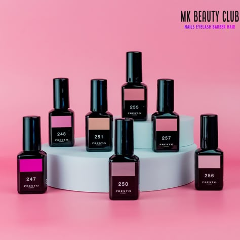 A whole different set of colors from the Presto Standard series, comes in bottle only. Same high-quality performance as the jar-type color gel with the easy handling of a nail polish bottle. Shop Presto at MK Beauty Club today! Visit us at www.mkbeautyclub.com. . . . . #presto #gelnails #nailart #naildesign #nailinspo #prettynails #nailsnailsnails #glitter #glitternails #pastel #hearts #glazed #glazeddonutnails #trends #gold #goldnails #goldfoil #goldtrends #silver #silverfoil #silverna Gel Polish Bottle Design, Nail Polish Photography, Nail Polish Display, Nail Paint Shades, Nail Polish Bottle, Korean Cosmetic, Beauty Video Ideas, Packaging Design Trends, Nail Salon Decor