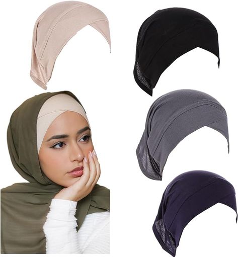 4 Pieces Muslim Inner Hijab Cap for Women Cross Turban Underscarf  Undercap Bonnet Islamic Jersey Tube Caps at Amazon Women’s Clothing store Jersey Turban, Inner Hijab, Hijab Cap, Hijab Caps, Instant Hijab, Muslim Hijab, Out Of Shape, Grey And Beige, Muslim Women