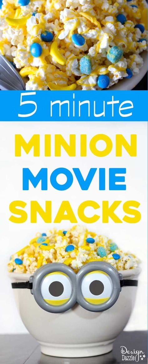 Design Dazzle has yummy 5 minute Minion Movie Snacks for you to enjoy for your #MinionMoveNight! Minion Snacks Ideas Parties Food, Minions Snacks, Minion Popcorn, Minion Party Food, Minion Snacks, Birthday Party Food For Kids, Minion Treats, Healthy Movie Snacks, Snacks Design