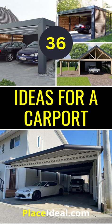 36 Innovative Ideas for a Carport: Modern, Stylish, and Functional Designs - placeideal.com Pergola Garage Car Ports, Driveway Cover Car Ports, Closed In Carport Ideas, Enclosed Carport Ideas Attached To House, Car Port Ideas Carport Designs, Enclosed Carport Ideas, Modern Car Port, Detached Carport Ideas, Attached Carport Ideas