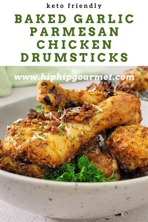 baked chicken drumsticks in a bowl garnished with fresh parsley and parmesan cheese Salt And Pepper Chicken Drumsticks, Low Carb Chicken Drumsticks, Quick Easy Drumstick Recipe, Parmesan Crusted Chicken Drumsticks, Parmesan Chicken Drumsticks Oven Baked, Garlic Chicken Drumstick Recipes, Best Baked Drumsticks, Healthy Crockpot Chicken Drumstick Recipes, Keto Drumsticks Recipes