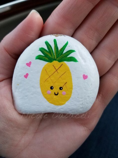 Painted Rocks Ideas, Pineapple Painting, Painted Rock Cactus, Art Pierre, Painted Rocks Kids, Painted Rocks Craft, Painted Rocks Diy, Rock Painting Ideas Easy, Rock Painting Patterns