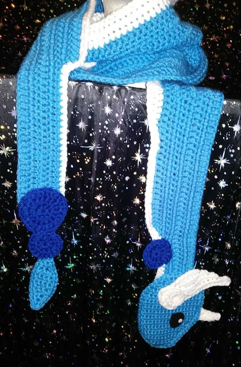 Crochet Dragonair inspired Pokemon scarf I made. No pattern. Just saw one online and liked it so decided to try and make my own. Crochet Dragonair, Crochet Pokemon Scarf, Dragon Scarf Crochet Pattern, Pokemon Scarf, Crochet Mitts, Pokemon Crochet, Pokemon Crochet Pattern, Crochet Dragon Pattern, Crochet Pokemon