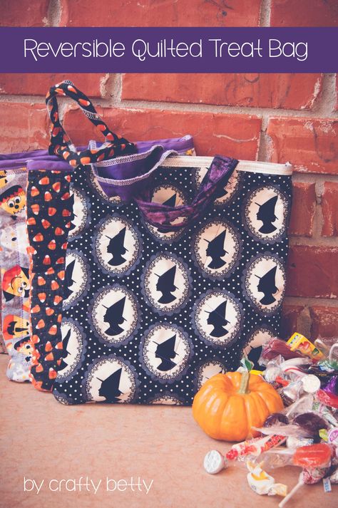 Reversible Quilted Trick-or-Treat Bag Sew Wallet, Quilt Layers, Straight Line Quilting, Tote Bags Sewing, Halloween Treat Bags, Quilted Tote Bags, Quilt Batting, Bag Sewing, Quilting Rulers