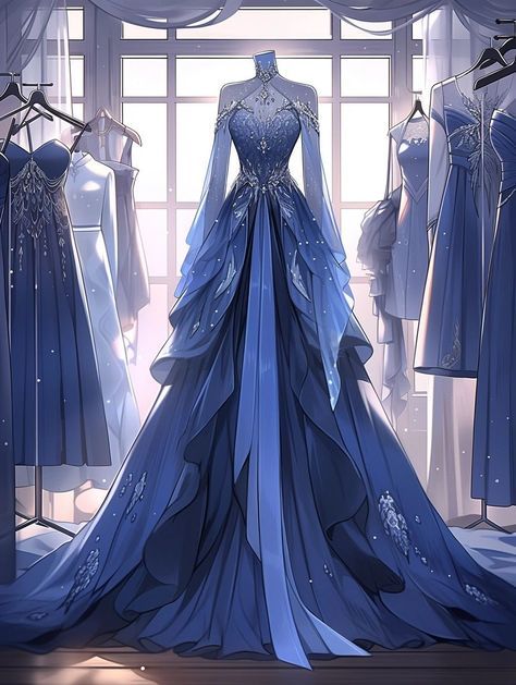 Dreamy Ball Gowns, Ball Dresses Drawings, Ball Gown Dresses Elegant Princess, Villainess Dress, Fantasy Dress Art, Royalty Outfits, Fantasy Dress Drawing, Fantasy Dress Design, Dreamy Gowns