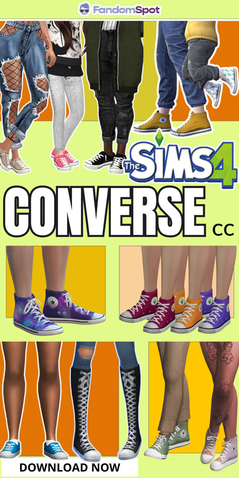 Custom branded Converse shoes and clothes in a variety of swatches for TS4! Ts4 Converse Cc, Sims4 Cc Converse, Sims 4 Cc Maxis Match Converse, Sims 4 Cc Knee High Converse, Sims 4 Converse Shoes, Sims 4 Knee High Converse, Sims 4 Cc Converse High Tops, Sims Converse, Converse Cc Sims 4