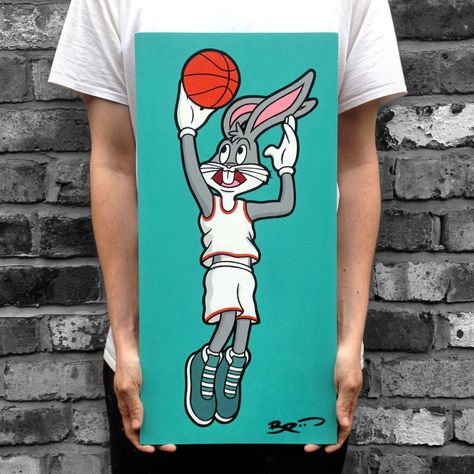 #broos #broosart #bugs #bunny #looney #tunes #acrylic #painting #original #basketball #space #jam #baller Basketball Painting, Bugs Bunny Looney Tunes, Liverpool Uk, Bunny Painting, Wooden Painting, Cute Canvas Paintings, Basketball Art, Cute Canvas, Bunny Art