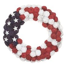 18" Patriotic Pinecones Wreath Patriotic Flag Wreath, Fall Floral Decor, Colorful Ring, Painted Pinecones, Flag Wreath, Wooden Roses, Wire Wreath Frame, Cones Crafts, Pinecone Wreath