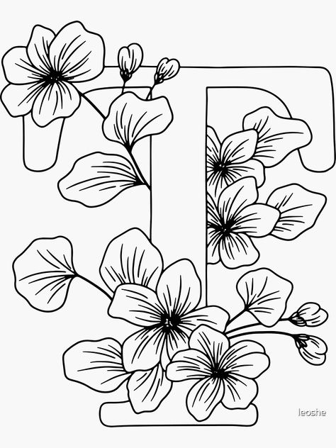 "T - Monogram Floral Botanical" Sticker by leoshe | Redbubble Alphabet Letters With Flowers, Easy Drawings Ideas, L Monogram, Monogram T, Botanical Monogram, Floral Monogram Letter, Quilling Letters, T Monogram, Coloring Pages Inspirational