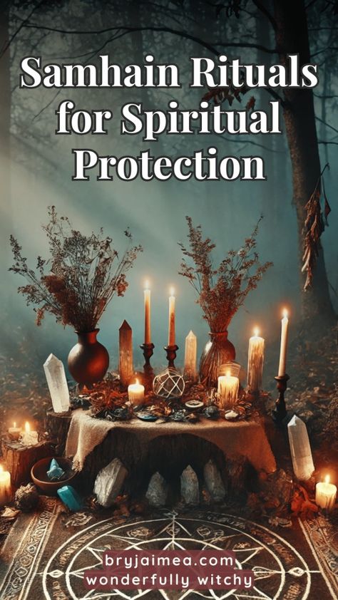 As the veil thins at Samhain, spiritual protection becomes essential. This article shares Samhain rituals for cleansing, grounding, and creating protective wards. Learn how to use candles, crystals, and symbols to safeguard your energy during this sacred time, ensuring you're spiritually safe while connecting with the season’s powerful energy. When Is Samhain, Protection Ritual Witchcraft, Samhain Ceremony, Samhain Ritual Witchcraft, Samhain Protection, Samhain Magick, Samhain Spells, Hygge Witch, Samhain Ideas