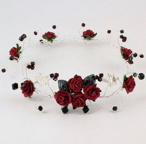 Goth Tiara, Red Rose Headband, Tiara Black, Crystal Wedding Hair Accessories, Anting Manik, Crystal Garland, Flower Crown Headband, Rose Headband, Red Headband