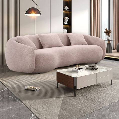 PRICES MAY VARY. ☆【Modern Sofa】KEVINSPACE 4-seat living room sofa is designed with ergonomically curved design of armrests and backrest, providing a great seating experience with its comfortable support structure and curved, wraparound lines. This soft sofa combines modern and simple style, blends with most home decor. It is perfect for creating a leisure space with warm, cozy and relaxing atmosphere in any room. ☆【Comfy Curved Sofa】This modern sofa couch is made of high-resilience boucle fabric Modern Curved Sofa Living Rooms, Abstract Couch, Curved Living Room, Curved Loveseat Sofa, Highrise Apartment, Apartment Pink, Couch For Bedroom, Modern Tufted Sofa, Modern Curved Sofa