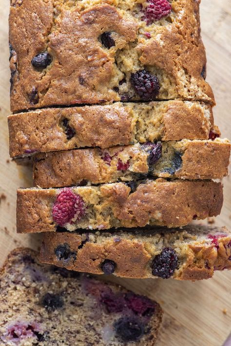 Banana Berry Bread | Weelicious Banana Plum Bread, Banana Berry Bread, Blackberry Banana Bread, Desert Bread, Berry Banana Bread, Blackberry Bread, Berry Bread, Summertime Food, Banana Recipes Overripe