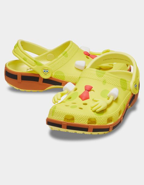 This Product Is Excluded From All Promotional Discounts And Offerscrocs X Spongebob Classic Clogs. Absorbent And Yellow And Porous Is He – The Spongebob Classic Clog Is Here! This Exclusive Design Features An All-Over Print That Looks Like Spongebob Squarepants In Shoe-Form, Featuring Posable Jibbitz™ Arms. Incredibly Light And Fun To Wear. Water-Friendly And Buoyant; Weighs Only Ounces. Ventilation Ports Add Breathability And Help Shed Water And Debris. Exclusive Spongebob Printed Design. Printed Spongebob Face On Interior Footbed. Easy To Clean And Quick To Dry. Pivoting Heel Straps For A More Secure Fit. Posable Arms Jibbitz™ Charms. Iconic Crocs Comfort™: Lightweight. Flexible. 360-Degree Comfort. Imported. Spongebob Shoes, Spongebob Face, Spongebob Stuff, Bd Ideas, Spongebob Faces, The Spongebob, Flannel Sweatshirt, Lug Sole Boots, Funny Socks