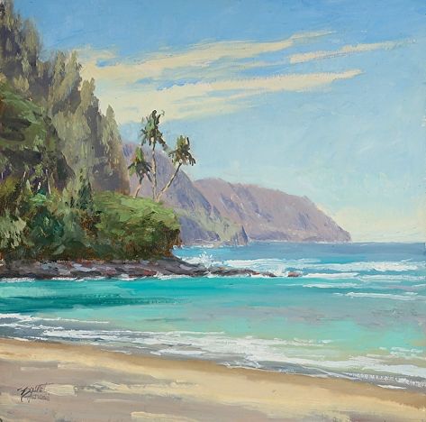 Hanalei Bay Kauai, Hawaii Painting, Hanalei Bay, Hawaii Art, Hawaiian Art, Landscape Art Painting, Sea Painting, Kauai Hawaii, Arte Inspo