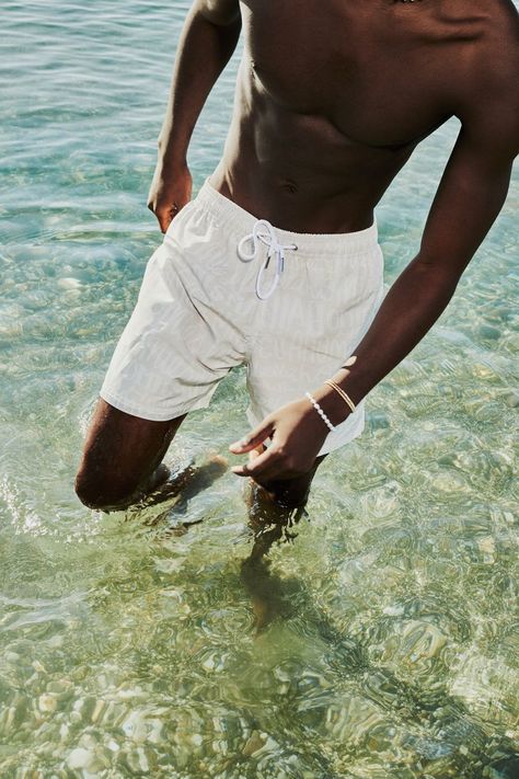 Swimwear Aesthetic Men, Men Summer Aesthetic, Swimwear Poses, Summer Outfits Men Beach, Triangl Swim, White Swim Trunks, Mens Inspo, Monochromatic Style, Swimwear Aesthetic