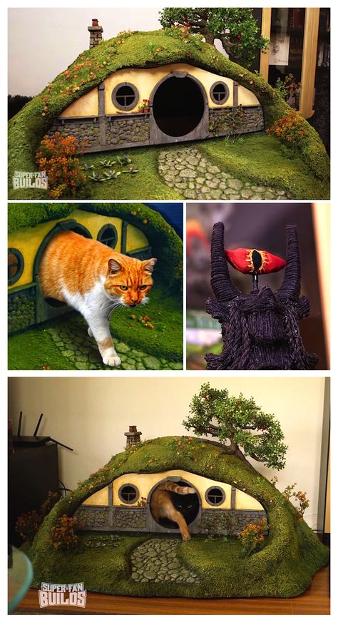 Tolkein-Inspired Kitty 'Hobbit Hole' Cat House Diy, Hobbit Hole, Cat Enclosure, Hobbit House, Cat Scratching Post, Cat Box, Scratching Post, Cat Room, Cat Litter Box