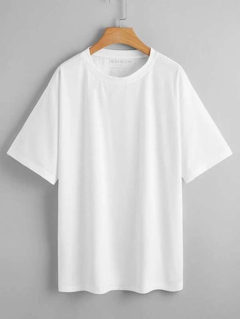 Solid Drop Shoulder Oversized Tee | SHEIN USA Baggy Shirt Outfit, Drop Shoulder Tshirt, White Tshirt Outfit, Baggy Tshirt, Oversized White T Shirt, Oversize Tshirt Outfits, Clothing Themes, Plain White Shirt, Oversized White Shirt