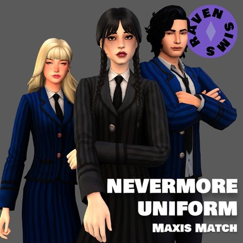 Wednesday - Nevermore Academy Uniform | Raven Sims on Patreon Sims 4 Nevermore, Sims 4 Wednesday Cc, Sims Wednesday, Sims 4 Wednesday, Sims 4 School Uniform, Nevermore Academy Uniform, Wednesday Nevermore, Sims 4 Seasons, Academy Uniform