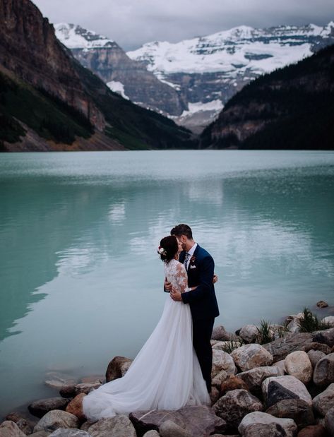 On the Edge of Turquoise Waters: Romantic + Intimate Elopement in Banff National Park | Green Wedding Shoes Fairmont Chateau Lake Louise, Chateau Lake Louise, Wedding Reception Locations, Destination Wedding Locations, Lake Louise, Banff National Park, Adventure Elopement, Mountain Wedding, Wedding Locations