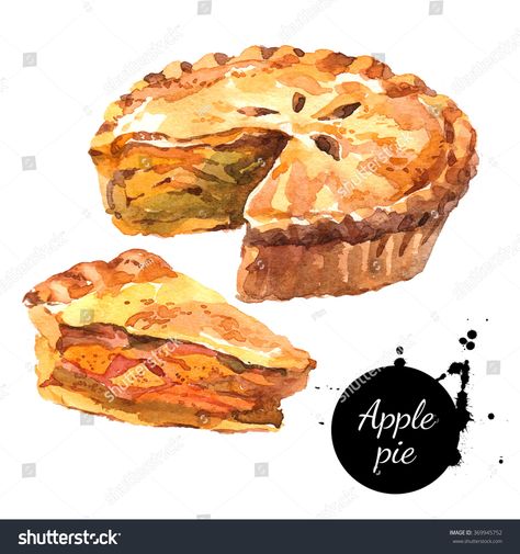 Watercolor homemade organic apple pie dessert. Isolated food illustration on white background Pie Drawing, Apple Pie Desserts, Pineapple Pie, Pie A La Mode, Watercolor Cake, Food Illustration Art, Watercolor Food, Bakery Desserts, Illustration Food