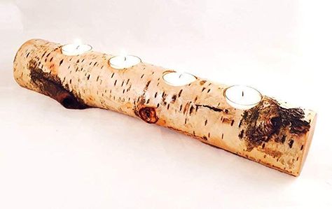 Full Log Birch Wood Branch Candle Holder, White Birch Bark, Tealight Wood Candle Holder Logs Decor, Branch Candle Holder, Natural Wood Candle Holder, Tree Branch Candle Holder, Birch Wood Crafts, Log Candle Holder, Birch Craft, Log Candle Holders, Log Candles