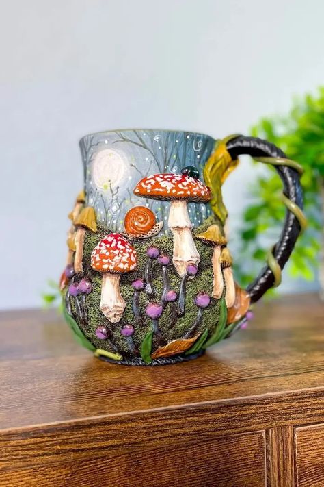 Clay Mushroom Ideas, Fairy Mug, Whimsical Pottery, Books And Tea, Mushroom Crafts, Simple Projects, Unique Mugs, Practical Kitchen, Crochet Tools