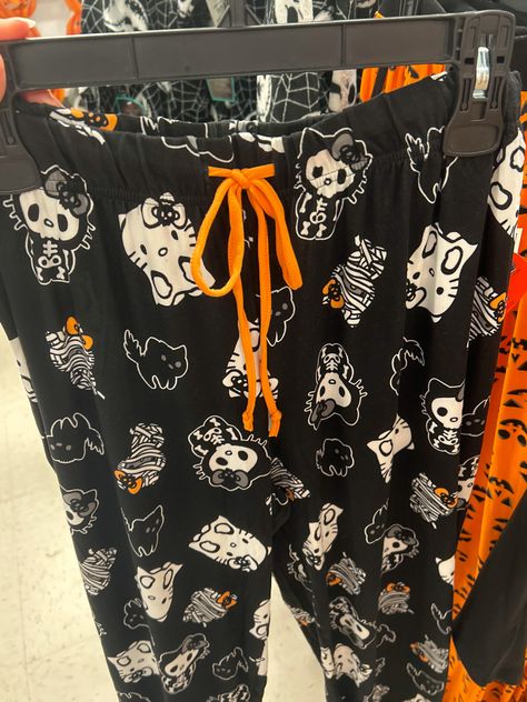 girls black and white hello Kitty Halloween pajama pants Hello Kitty Pjs Halloween, Hello Kitty Halloween Pajama Pants, Hello Kitty Marshalls, Halloween Pjs Aesthetic, Spooky Pjs, Matching Halloween Pjs, Marshall Finds, Pjs Halloween, Pajamas Hello Kitty