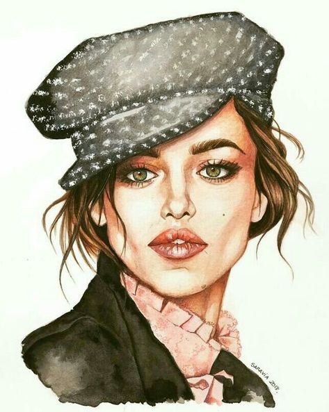 Headgear Illustration, Portrait Faces, Fashion Illustration Face, Fashion Illustration Watercolor, Drawing Hair, Illustration Portrait, Face Illustration, Fashion Design Portfolio, Fashion Sketch