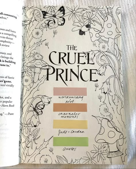 The Cruel Prince Annotation Guide, Book Journal Title Page Ideas, The Cruel Prince Annotation, Cruel Prince Annotations, Book Annotation Key, Annotate Book, Annotation Key, Book Club Aesthetic, Annotation Tips