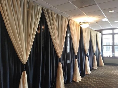 DIY Black Sateen Wall Draping -12' Height - Per Foot Wall Draping, Church Backdrop, Valentines Dance, Stage Backdrops, Wall Drapes, Draping Ideas, Jazz Party, Pipe And Drape Backdrop, Gala Decorations