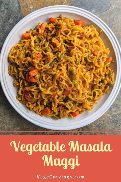 Vegetable Masala Maggi is a healthy twist on maggi noodles made by tossing the noodles along with mixed vegetables and spices. Healthy Maggi Recipe, Maggi Noodles Recipes Indian, How To Make Maggie Noodles, Vegetable Maggi Recipe, Maggie Noodles Recipes, Vegetable Maggie, Maggie Recipes Indian, Masala Maggi Recipe, Maggie Food