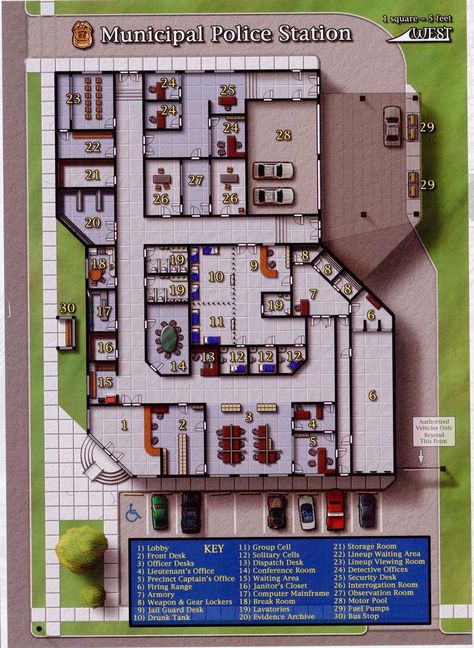 Police Station Floor Plan, Secret Laboratory, D20 Modern, Shadowrun Rpg, Underground Map, Station Map, Pen And Paper Games, Map Layout, Cyberpunk Rpg