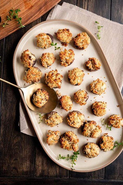 Boursin Stuffed Mushrooms - Tasting With Tina Boursin Stuffed Mushrooms, Thyme Uses, Mushroom Bites, Pasta Salad With Tortellini, Mexican Street Corn Salad, Tortellini Pasta, Boursin Cheese, Healthy Mexican, Food Substitutions