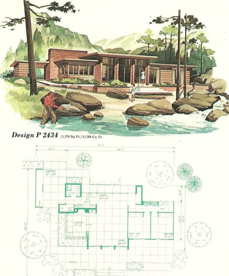 Mid Century Adobe House, Small Mid Century House Plans, Mid Century Modern Beach House, Vintage House Plans 1960s, Modern Beach House Plans, Mid Century House Plans, Vintage Floor Plans, Mid Century Modern House Plans, Modern House Floor Plans