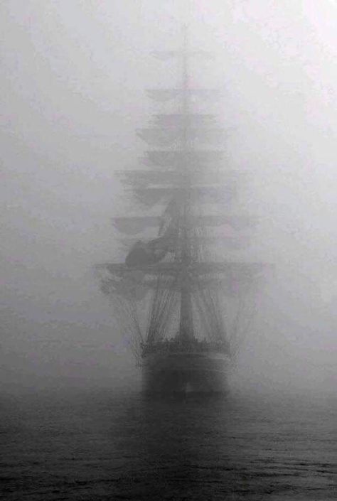 In The Mist photo taken in 1900 Foggy Ocean, Dark Nautical Aesthetic, Nautical Aesthetic, Ghost Ship, The Mist, Jack Sparrow, Fantasy Aesthetic, Pirates Of The Caribbean, Pics Art