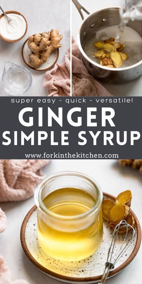 Elevate your next beverage with Ginger Simple Syrup - it's easy to make and keeps for several weeks in the fridge to enjoy in your favorite cocktails, coffee, tea, and more! Ginger Simple Syrup, Homemade Recipes Dessert, Date Night Recipes, Meatless Monday Recipes, Ginger Syrup, Coffee Syrup, Classic Desserts, Game Day Food, Homemade Desserts