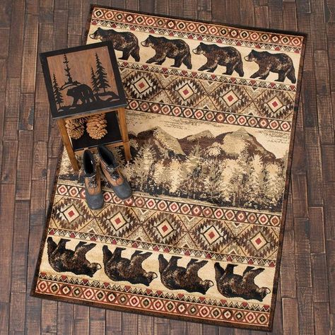 Artistic Rug, Rustic Carpet, Artistic Rugs, Rustic Area Rugs, Black Forest Decor, Bear Rug, Forest Decor, Bear Decor, Lodge Style