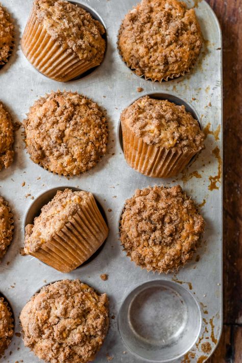 Peach Oatmeal Muffins, Persimmon Muffins, Peach Muffin Recipes, Cobbler Muffins, Peach Cobbler Muffins, Fluffy Muffins, Peach Oatmeal, Sourdough Muffins, Recipe Using Sourdough Starter