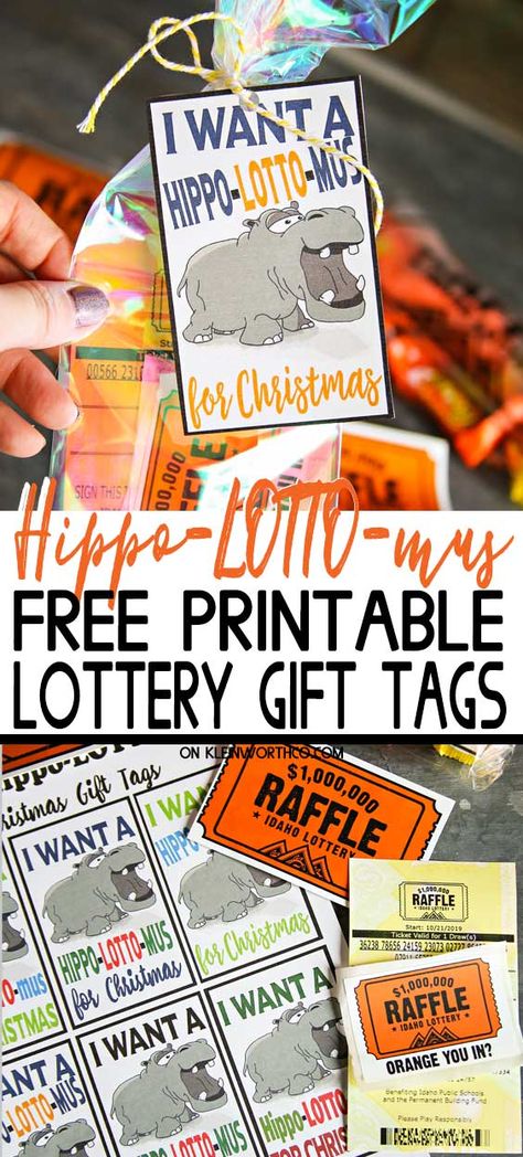 Make your last-minute gift-giving easy with the Lottery. Pair your gift tickets with these cute Hippo-LOTTO-mus Lottery Gift Tags! Everyone wants to win! Gift Tickets, Lottery Ticket Gift, Japanese Gift Wrapping, Hot Chocolate Spoons, Lotto Tickets, Lottery Ticket, Free Printable Tags, Free Printable Gifts, Free Printable Gift Tags